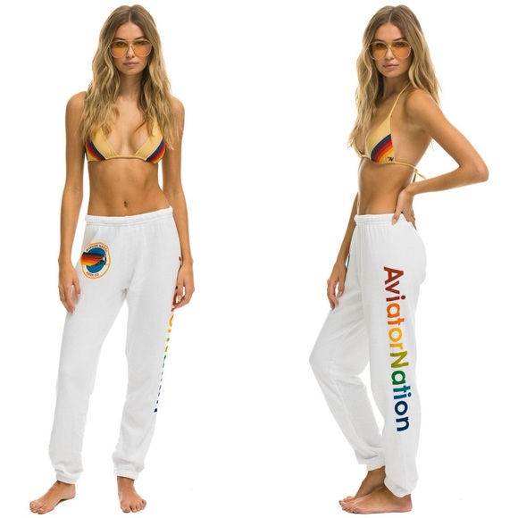 Aviator Nation Pants - AVIATOR NATION ASPEN SWEATPANTS - WHITE